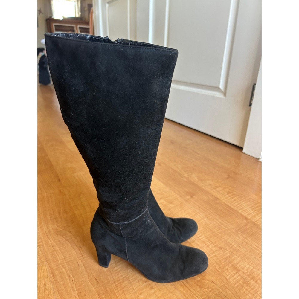 Varda Knee High Boots Women Black Good Suede Block Heel Italy 36.5